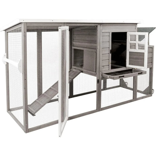 75" Chicken Coop with Wheels, Asphalt Roof, Pull-Out Trays
