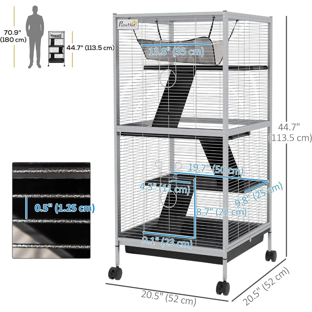 Rolling Big Ferret Cage, with Hammock & 4 Tiers