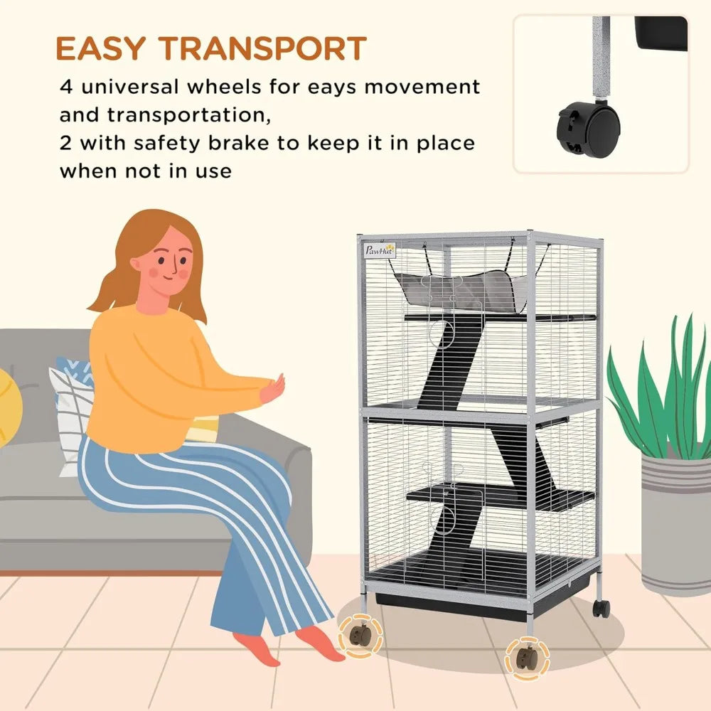 Rolling Big Ferret Cage, with Hammock & 4 Tiers