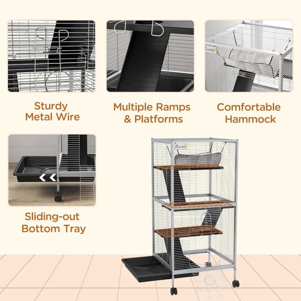 Rolling Big Ferret Cage, with Hammock & 4 Tiers