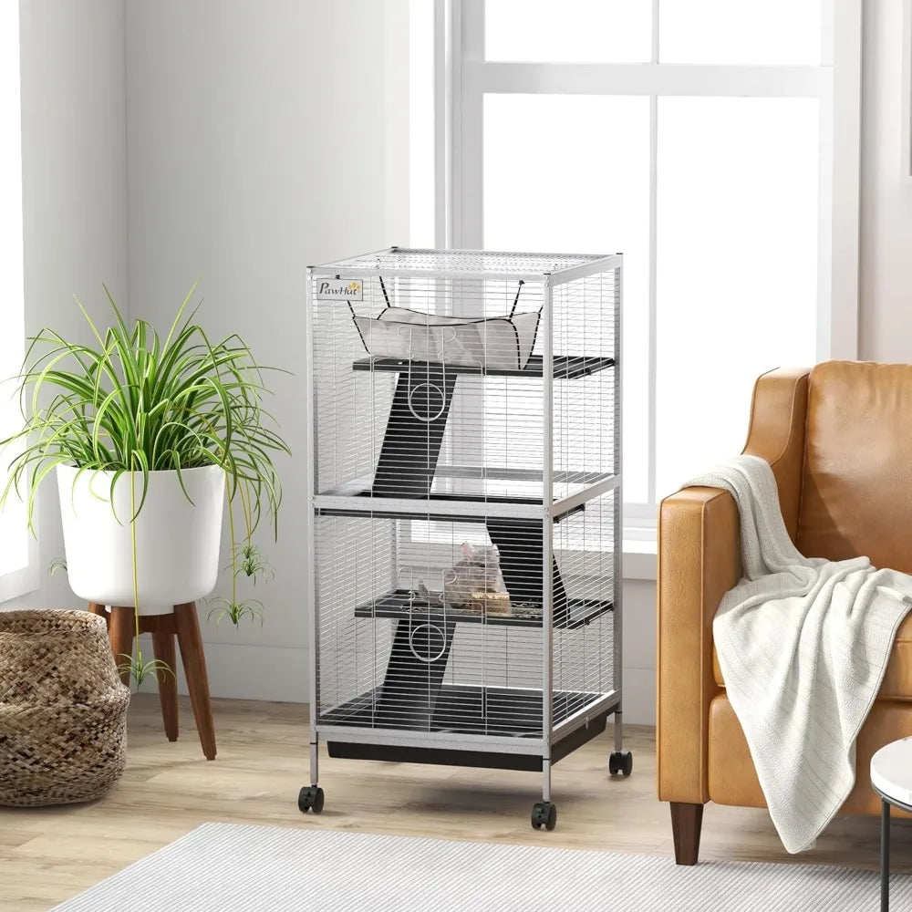 Rolling Big Ferret Cage, with Hammock & 4 Tiers