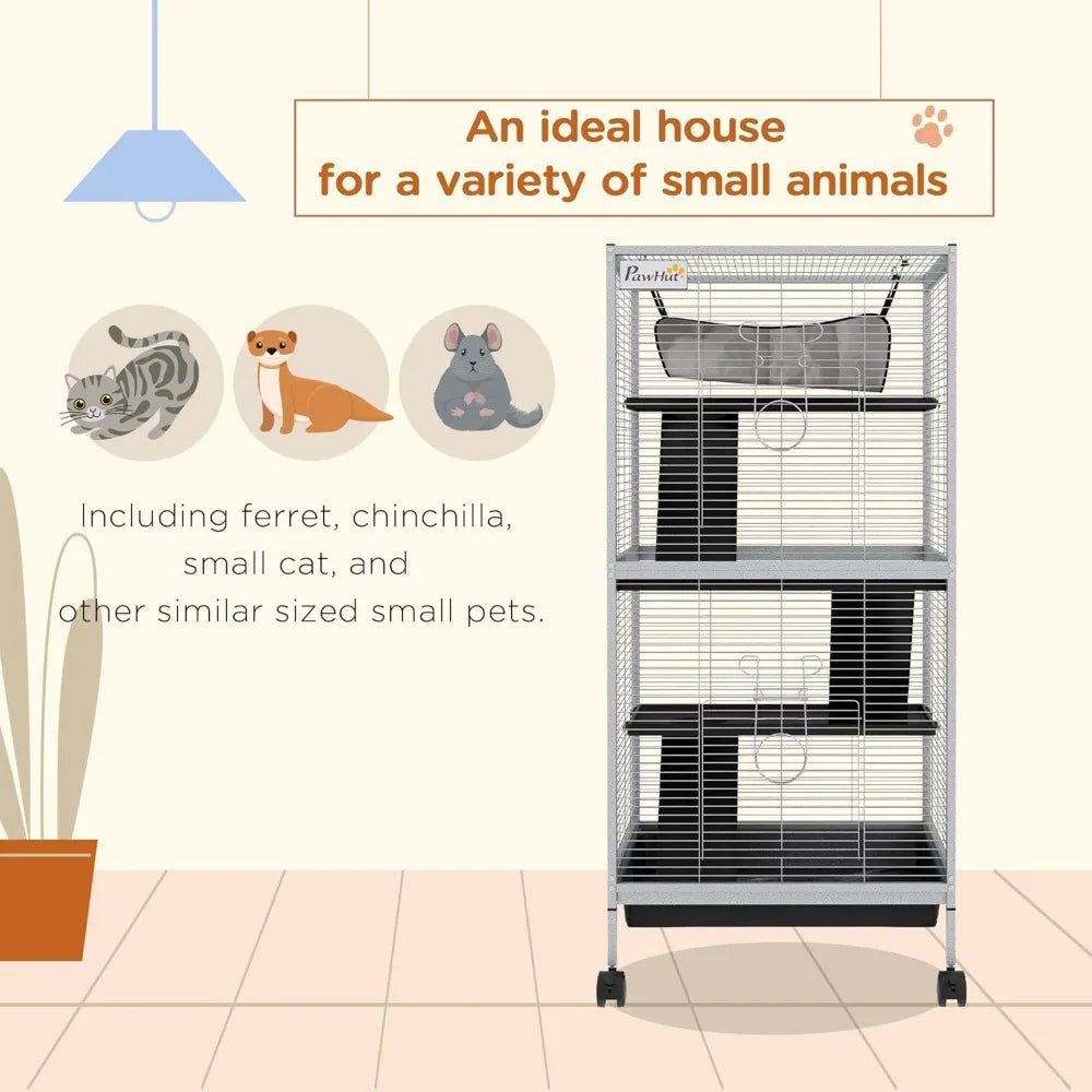 Rolling Big Ferret Cage, with Hammock & 4 Tiers