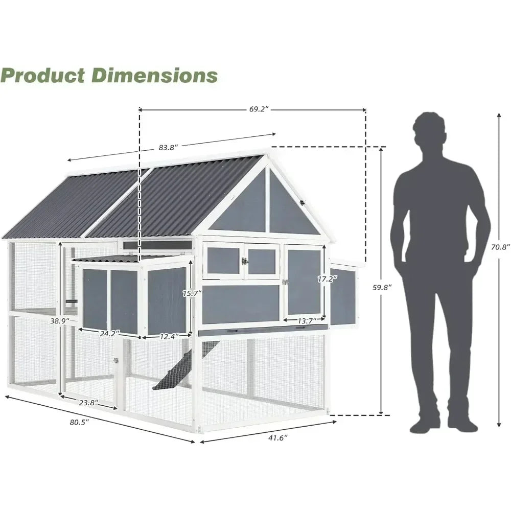 84” Large Walk in Chicken House with Run